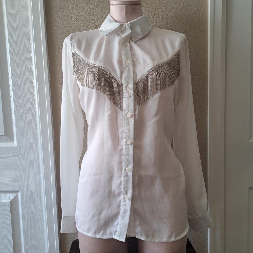 Alkemy Modern Western White Button-Down Blouse Size Medium
